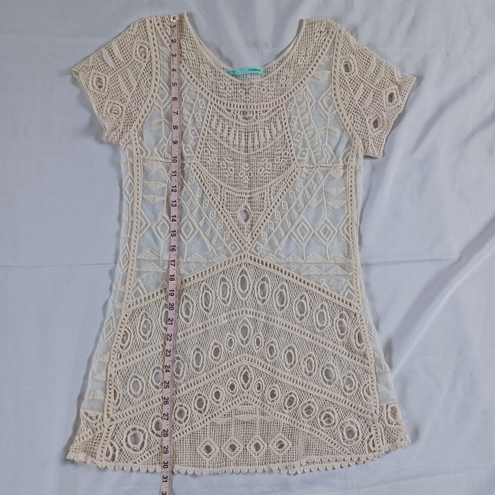 Maurices Womens Sheer Crochet Lace Mesh Tunic Top Cream Natural Size S - Picture 10 of 10